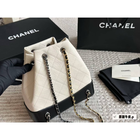  CHANEL Aged Calfskin Quilted Gabrielle Backpack in Black and White