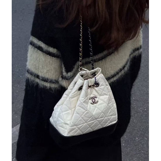  CHANEL Aged Calfskin Quilted Gabrielle Backpack in Black and White