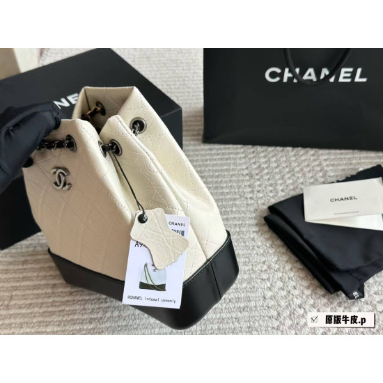  CHANEL Aged Calfskin Quilted Gabrielle Backpack in Black and White