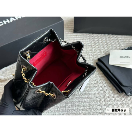  CHANEL Aged Calfskin Quilted Gabrielle Backpack in Black and White