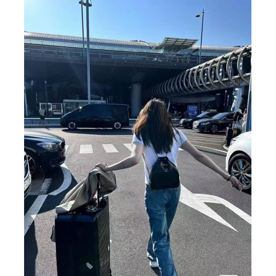  CHANEL Aged Calfskin Quilted Gabrielle Backpack in Black and White