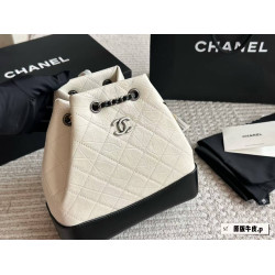  CHANEL Aged Calfskin Quilted Gabrielle Backpack in Black and White