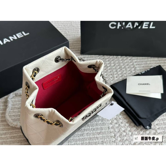  CHANEL Aged Calfskin Quilted Gabrielle Backpack in Black and White