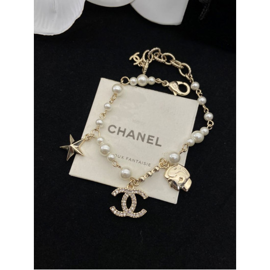 Chanel Pearl Crystal CC Star Bracelet Gold