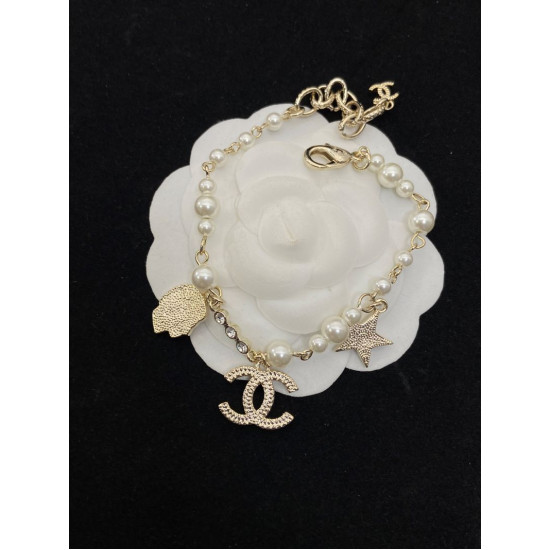 Chanel Pearl Crystal CC Star Bracelet Gold