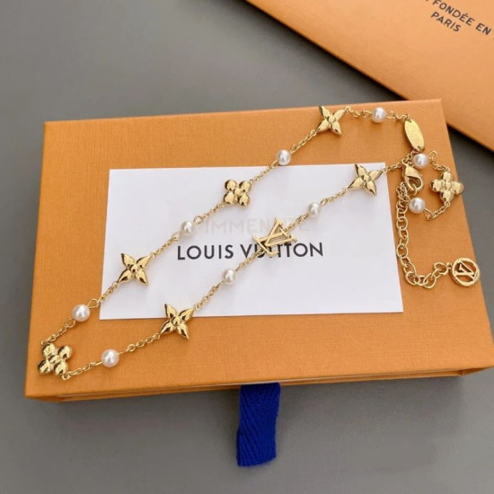 LV Necklace Gold Pearl Fashion Jewelry