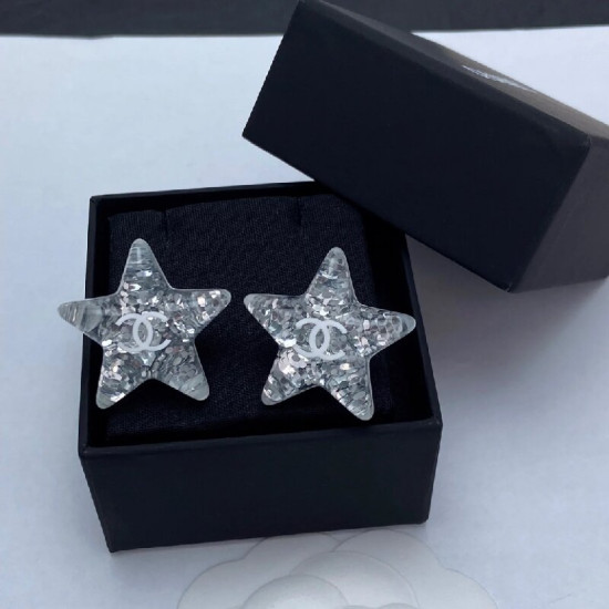 Chanel Resin Glitter Star CC Earrings