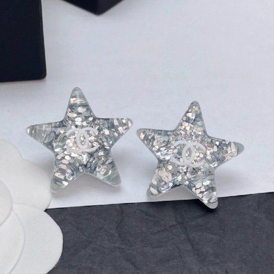 Chanel Resin Glitter Star CC Earrings