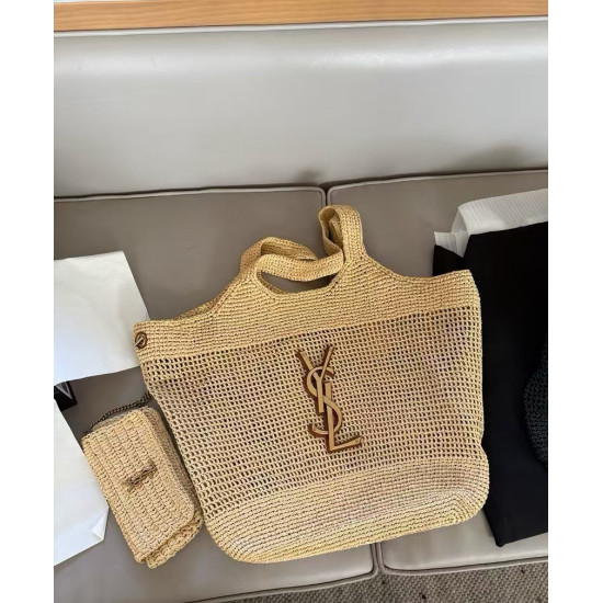 Saint Laurent Icare Crochet Raffia Tote Bag Saint Laurent
