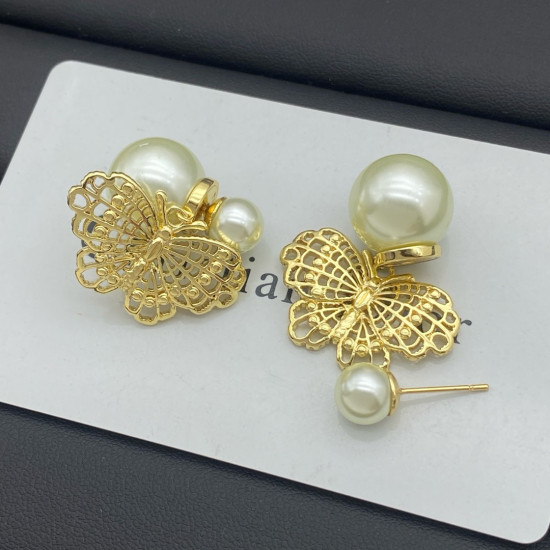 Dior Luxury Butterfly Pearl Earrings